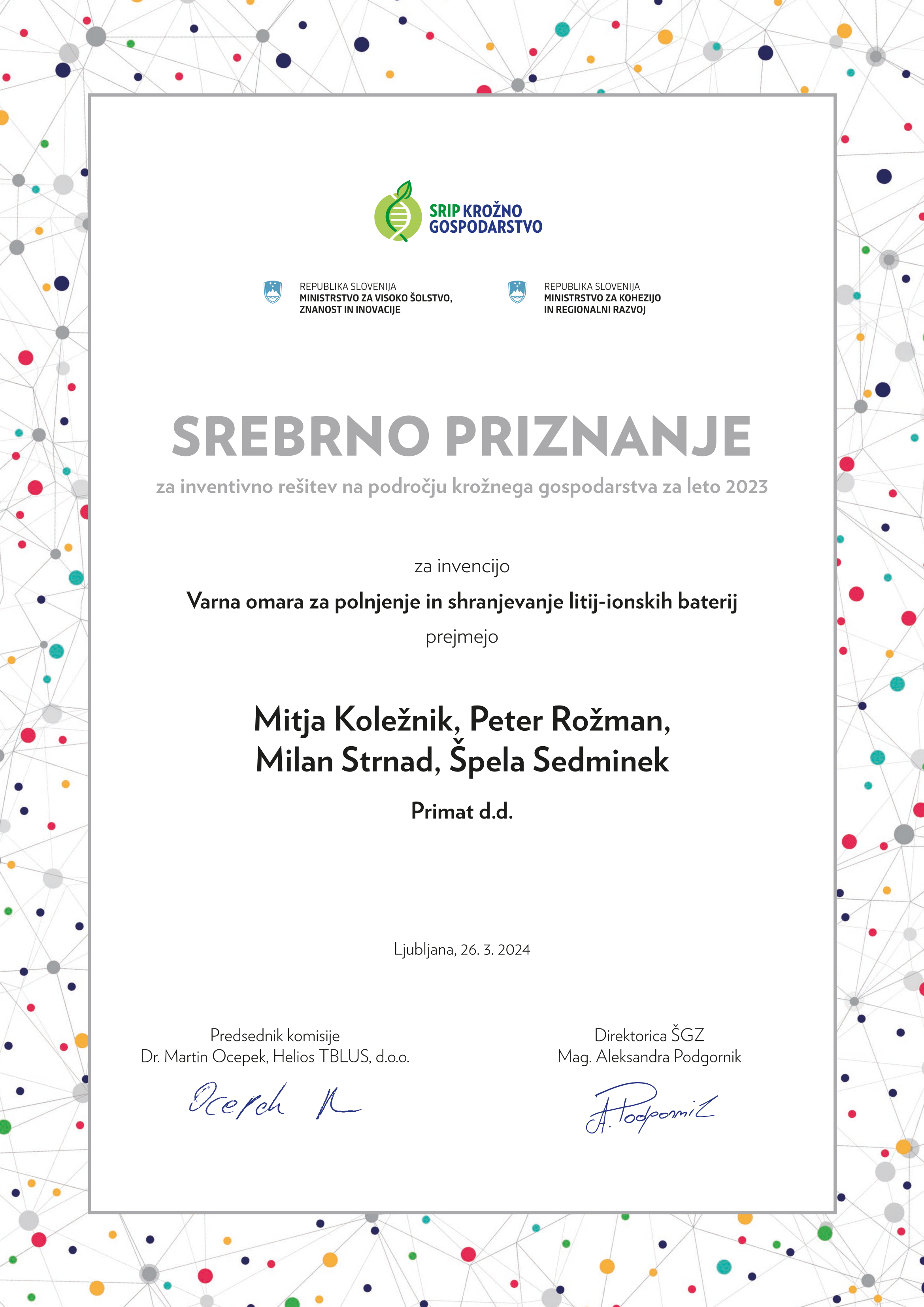 Premio d'argento per l'invenzione "Armadio di sicurezza per la ricarica e lo stoccaggio delle batterie litio-ione"