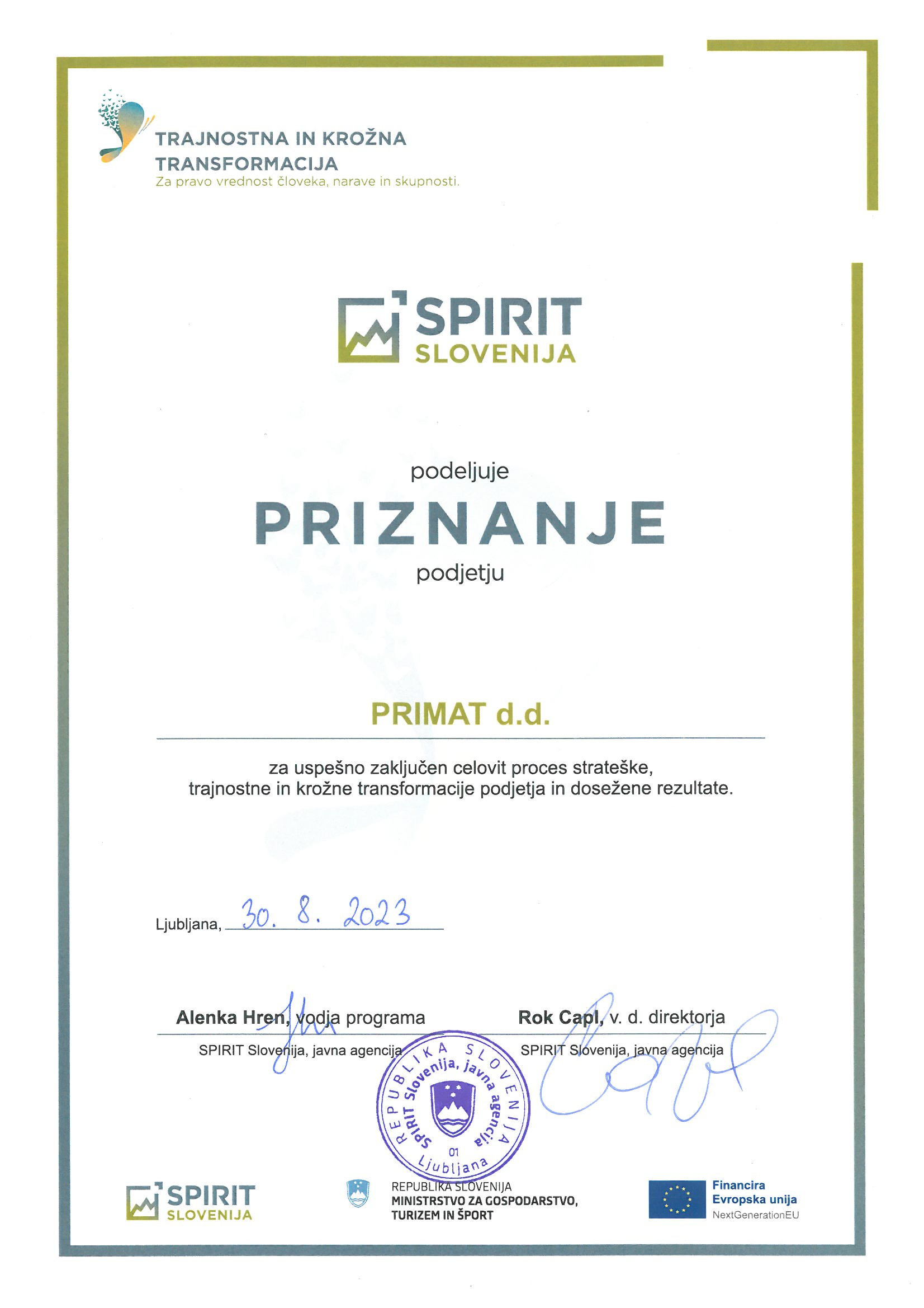 Riconoscimento SPIRIT Slovenia